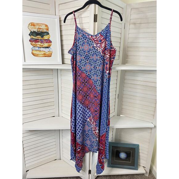 Nina Leonard Patchwork Handkerchief-Hem Midi Dress - Picture 3 of 8